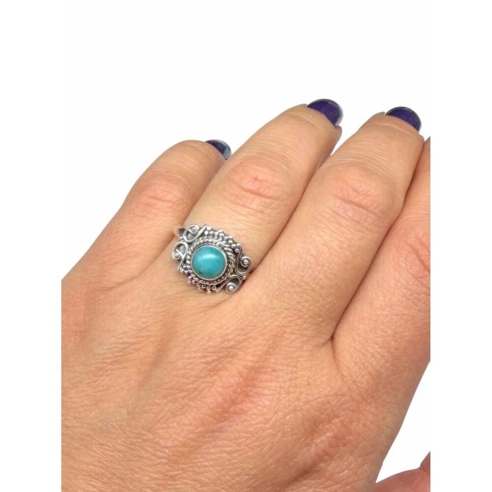 Sleeping Beauty Turquoise Ring Size 7.5 Solid 925 Sterling Silver